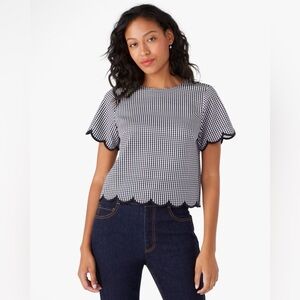 Kate Spade - NWT Jazzy Gingham Scalloped Ponte Short Sleeve Top Size XL